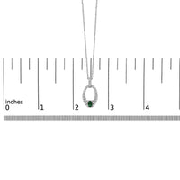 .925 Sterling Silver Created Green Emerald and White Sapphire Oval Shaped Pendant Necklace - 18