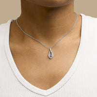 .925 Sterling Silver Created Red Ruby and White Sapphire Pear Shaped Pendant Necklace - 18