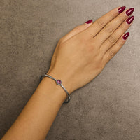 .925 Sterling Silver 7X7MM Created Red Ruby Solitaire Bangle Bracelet - 7 Inches