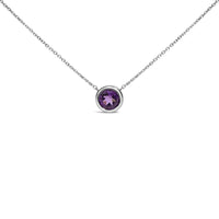 .925 Sterling Silver 7MM Bezel Set Created Gemstone Pendant Necklace - 18
