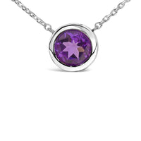 .925 Sterling Silver 7MM Bezel Set Created Gemstone Pendant Necklace - 18