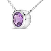 .925 Sterling Silver 7MM Bezel Set Created Gemstone Pendant Necklace - 18