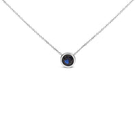 .925 Sterling Silver 7MM Bezel Set Created Gemstone Pendant Necklace - 18