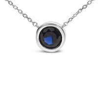 .925 Sterling Silver 7MM Bezel Set Created Gemstone Pendant Necklace - 18