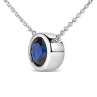 .925 Sterling Silver 7MM Bezel Set Created Gemstone Pendant Necklace - 18