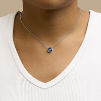 .925 Sterling Silver 7MM Bezel Set Created Gemstone Pendant Necklace - 18