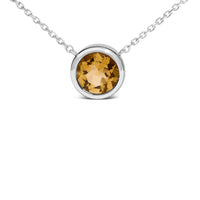 .925 Sterling Silver 7MM Bezel Set Created Gemstone Pendant Necklace - 18