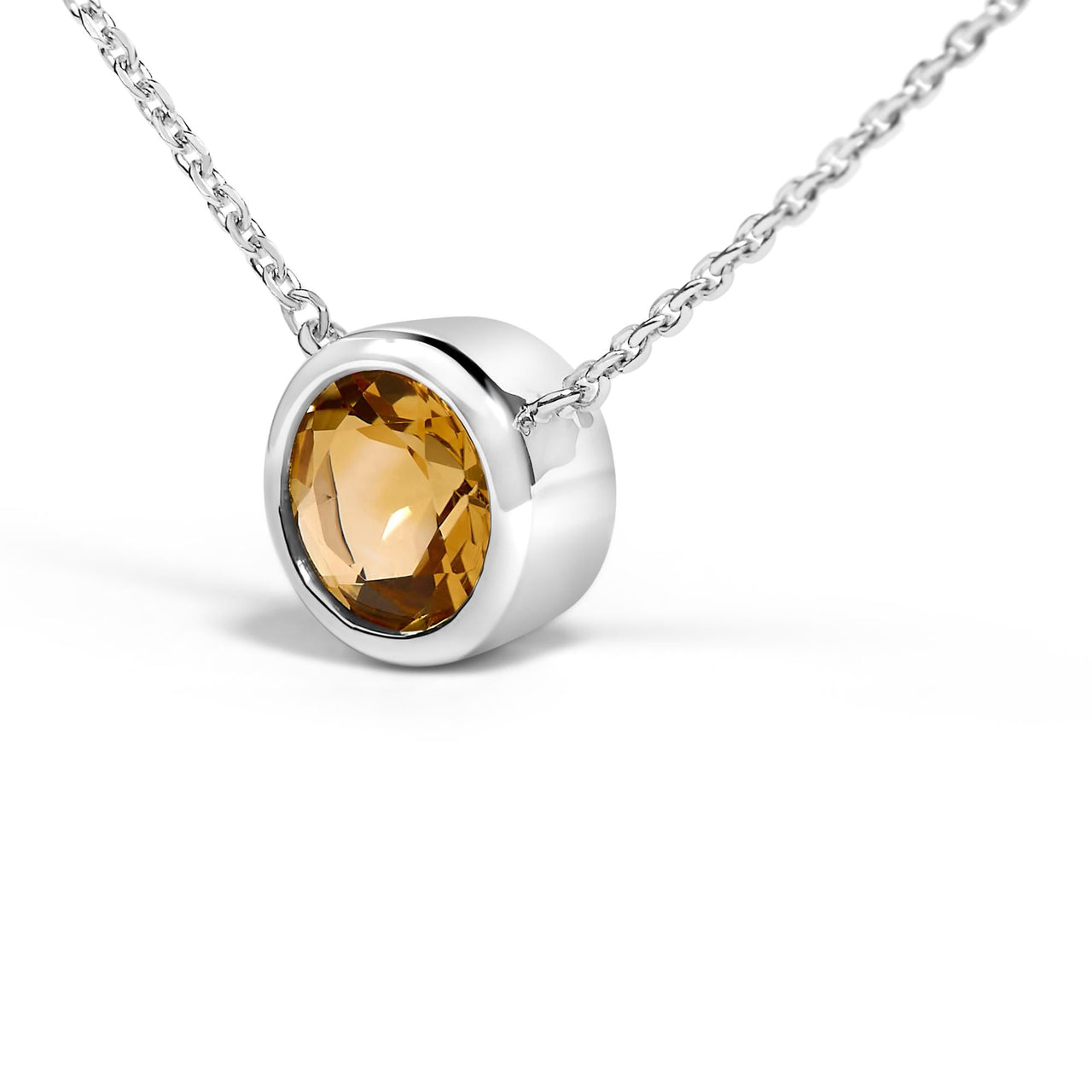.925 Sterling Silver 7MM Bezel Set Created Gemstone Pendant Necklace - 18" Inches
