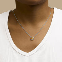 .925 Sterling Silver 7MM Bezel Set Created Gemstone Pendant Necklace - 18