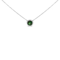 .925 Sterling Silver 7MM Bezel Set Created Gemstone Pendant Necklace - 18