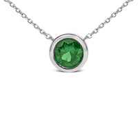 .925 Sterling Silver 7MM Bezel Set Created Gemstone Pendant Necklace - 18