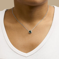 .925 Sterling Silver 7MM Bezel Set Created Gemstone Pendant Necklace - 18