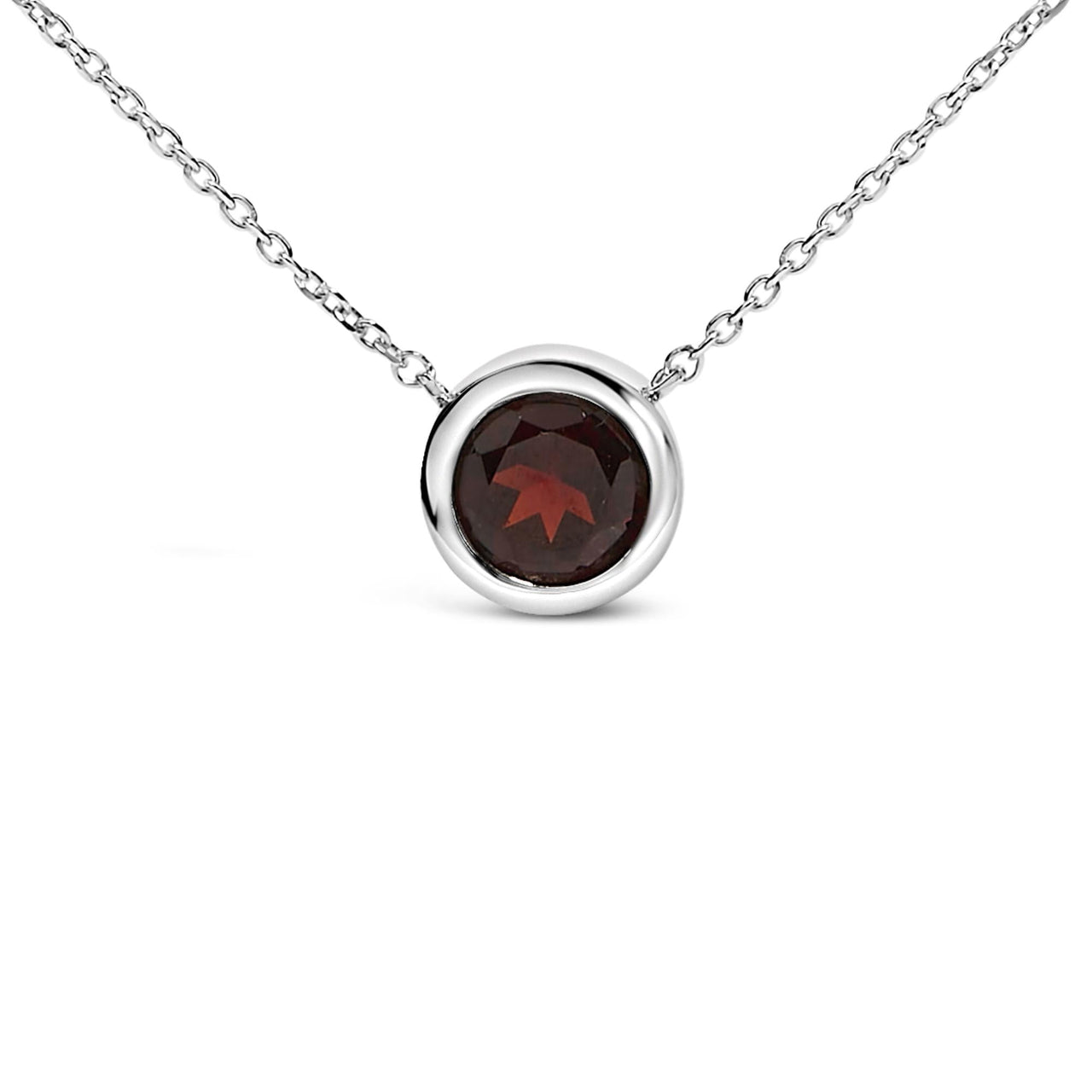 .925 Sterling Silver 7MM Bezel Set Created Gemstone Pendant Necklace - 18" Inches