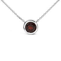 .925 Sterling Silver 7MM Bezel Set Created Gemstone Pendant Necklace - 18