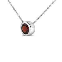 .925 Sterling Silver 7MM Bezel Set Created Gemstone Pendant Necklace - 18