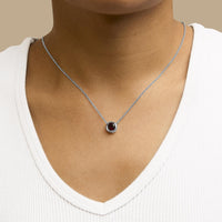 .925 Sterling Silver 7MM Bezel Set Created Gemstone Pendant Necklace - 18