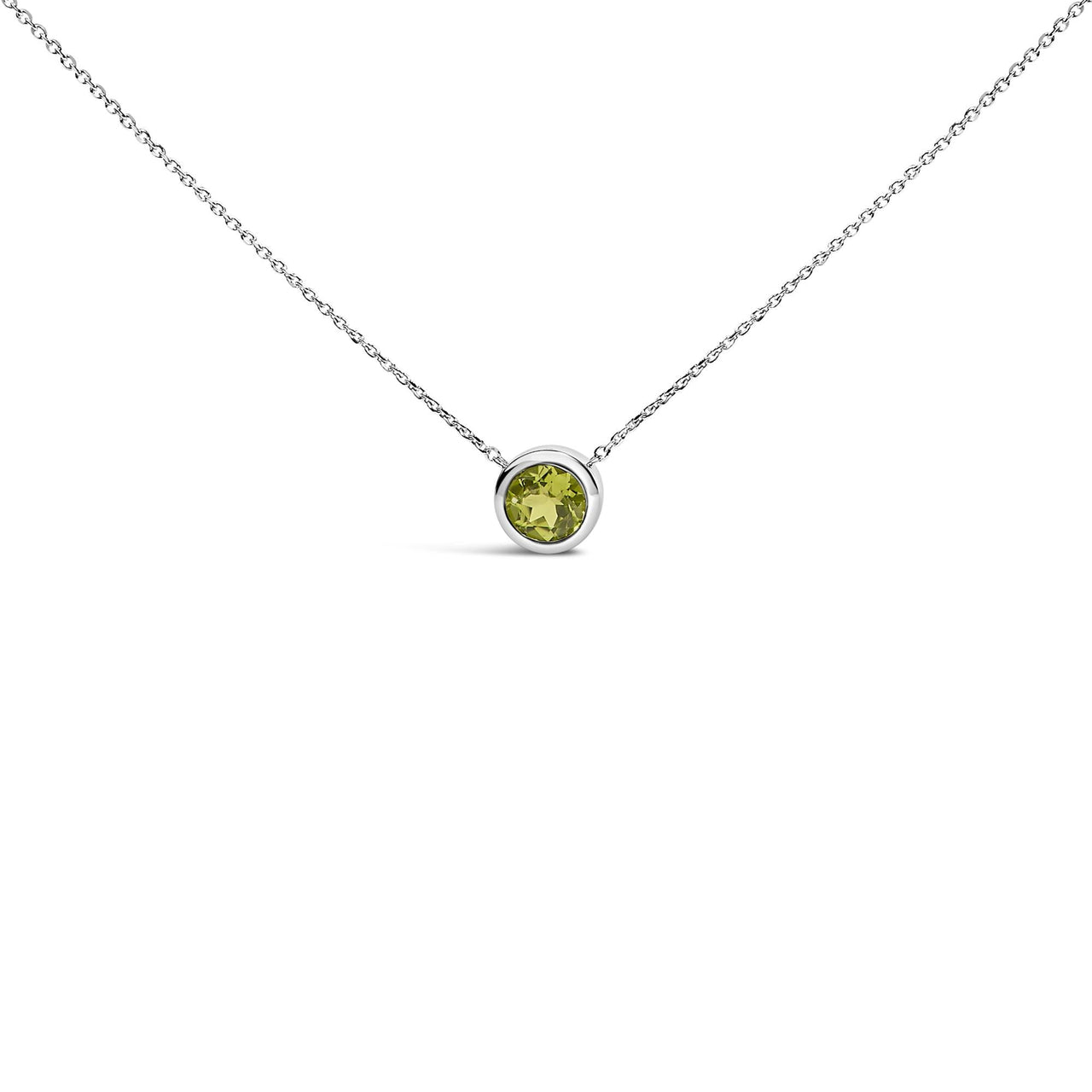 .925 Sterling Silver 7MM Bezel Set Created Gemstone Pendant Necklace - 18" Inches