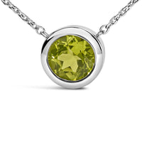 .925 Sterling Silver 7MM Bezel Set Created Gemstone Pendant Necklace - 18