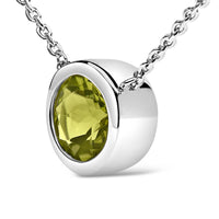 .925 Sterling Silver 7MM Bezel Set Created Gemstone Pendant Necklace - 18
