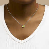 .925 Sterling Silver 7MM Bezel Set Created Gemstone Pendant Necklace - 18