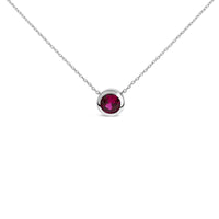 .925 Sterling Silver 7MM Bezel Set Created Gemstone Pendant Necklace - 18