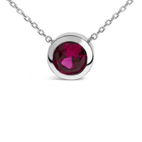 .925 Sterling Silver 7MM Bezel Set Created Gemstone Pendant Necklace - 18