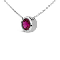 .925 Sterling Silver 7MM Bezel Set Created Gemstone Pendant Necklace - 18