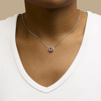 .925 Sterling Silver 7MM Bezel Set Created Gemstone Pendant Necklace - 18