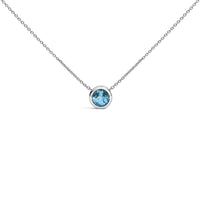 .925 Sterling Silver 7MM Bezel Set Created Gemstone Pendant Necklace - 18