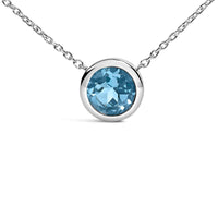 .925 Sterling Silver 7MM Bezel Set Created Gemstone Pendant Necklace - 18