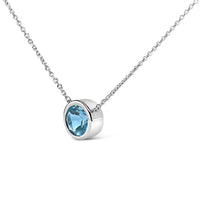 .925 Sterling Silver 7MM Bezel Set Created Gemstone Pendant Necklace - 18