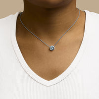 .925 Sterling Silver 7MM Bezel Set Created Gemstone Pendant Necklace - 18