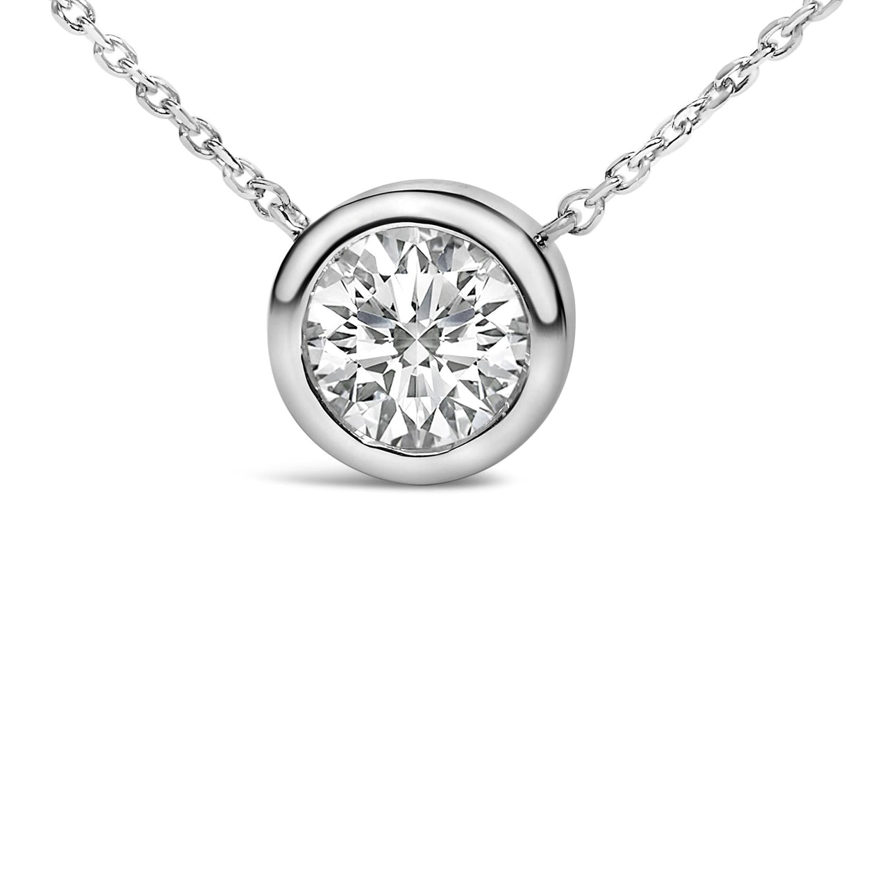 .925 Sterling Silver 7MM Bezel Set Created Gemstone Pendant Necklace - 18" Inches