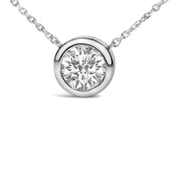 .925 Sterling Silver 7MM Bezel Set Created Gemstone Pendant Necklace - 18