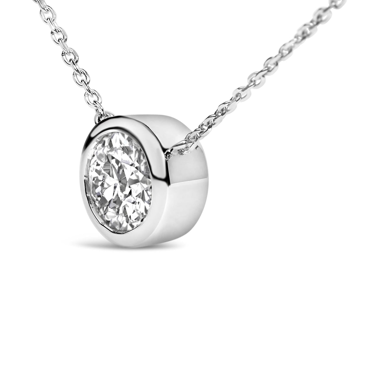 .925 Sterling Silver 7MM Bezel Set Created Gemstone Pendant Necklace - 18" Inches