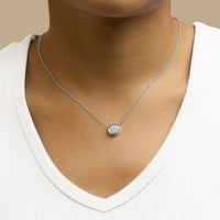 .925 Sterling Silver 7MM Bezel Set Created Gemstone Pendant Necklace - 18