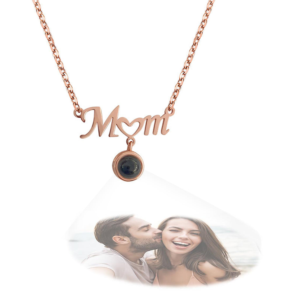 Custom Mom Photo Projection Necklace with Little Heart