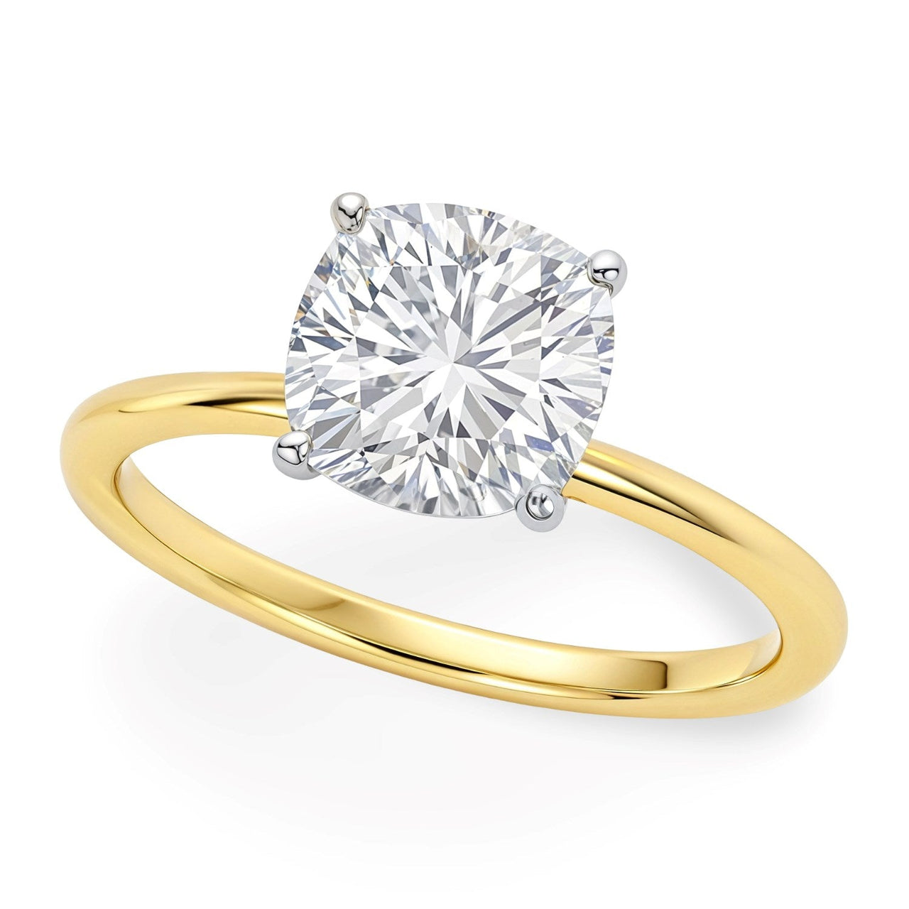 3 Carat Cushion Lab Grown IGI G/VS1 Diamond Solitaire Ring in 10K Yellow Gold - KIAHMILLA
