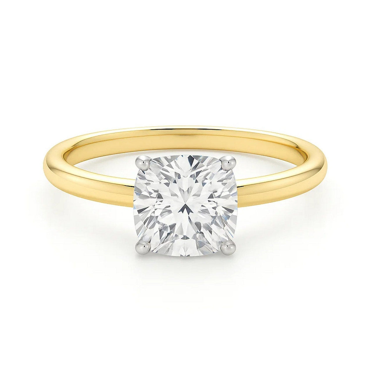 3 Carat Cushion Lab Grown IGI G/VS1 Diamond Solitaire Ring in 14K Yellow Gold - KIAHMILLA