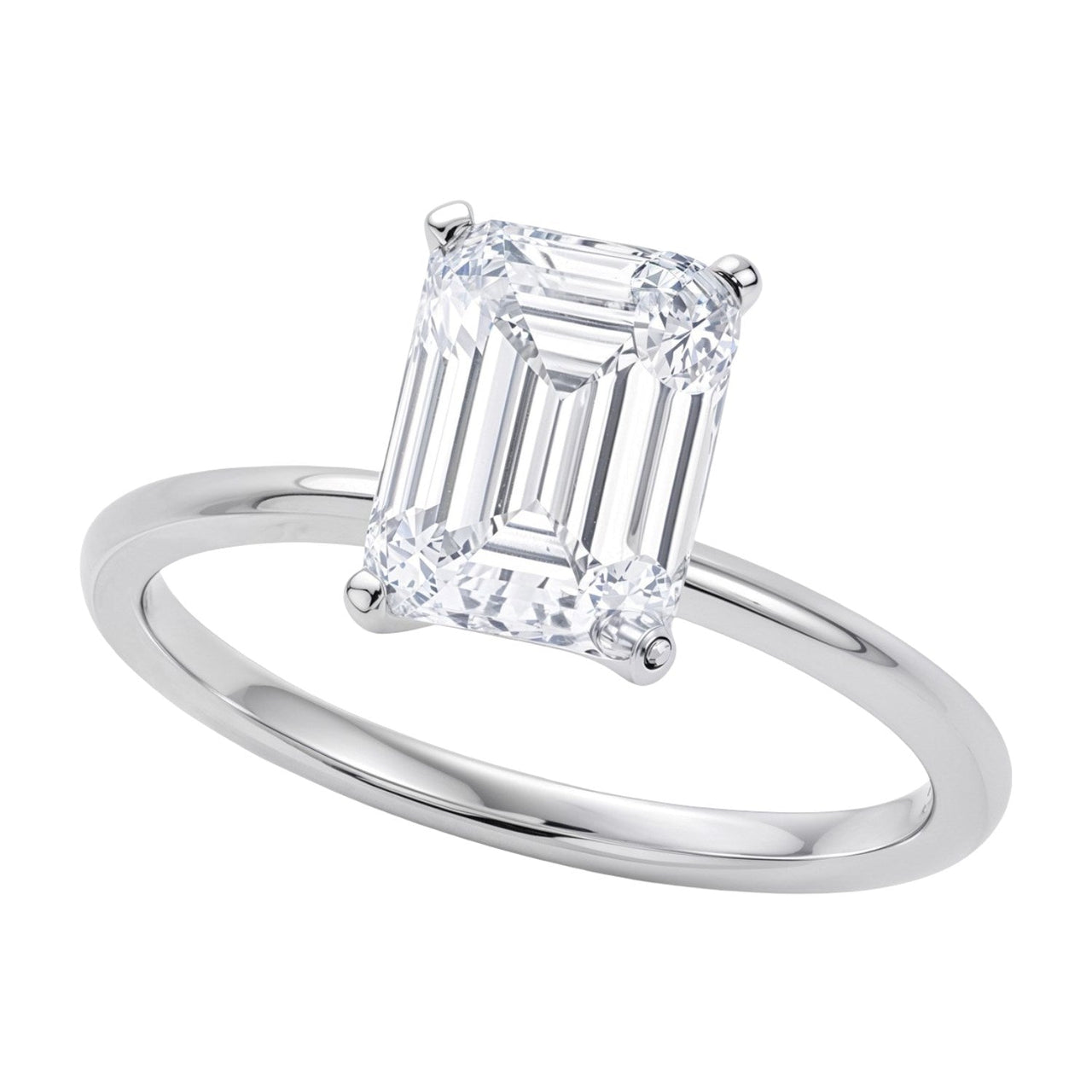 3 Carat Emerald Lab Grown IGI G/VS1 Diamond Solitaire Ring in 10K White Gold - KIAHMILLA