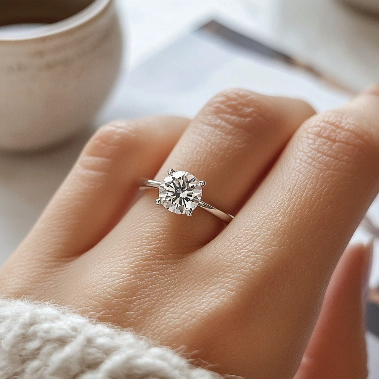 3 Carat Round Lab Grown IGI G/VS1 Diamond Solitaire Ring in 10K White Gold - KIAHMILLA