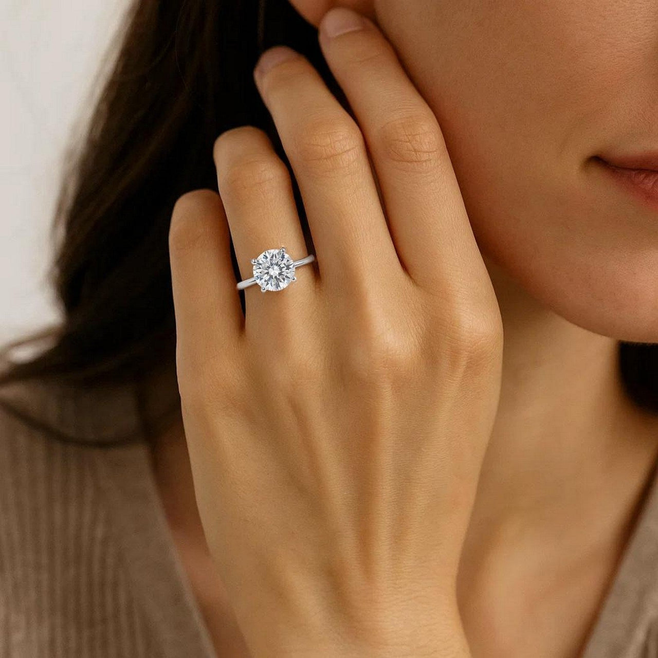 3 Carat Round Lab Grown IGI G/VS1 Diamond Solitaire Ring in 10K White Gold - KIAHMILLA