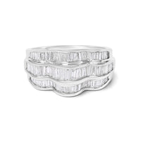 14K White Gold 1-1/4 Cttw Baguette Diamond Wave Design Band Ring