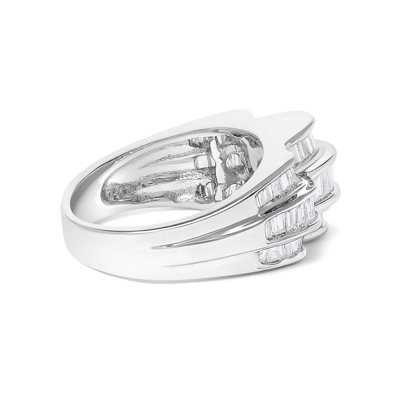14K White Gold 1-1/4 Cttw Baguette Diamond Wave Design Band Ring