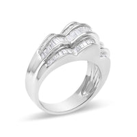 14K White Gold 1-1/4 Cttw Baguette Diamond Wave Design Band Ring