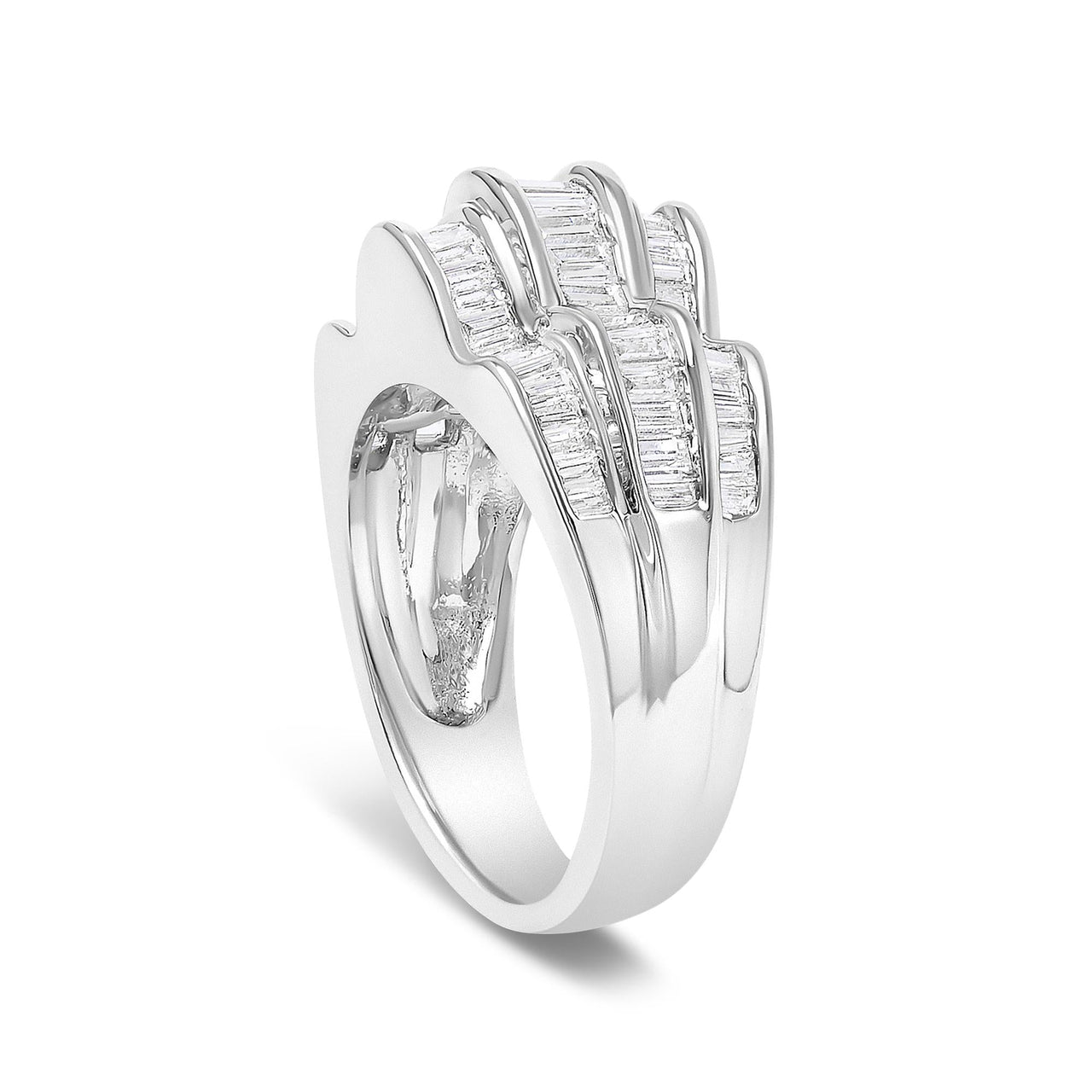 14K White Gold 1-1/4 Cttw Baguette Diamond Wave Design Band Ring