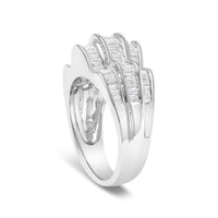 14K White Gold 1-1/4 Cttw Baguette Diamond Wave Design Band Ring