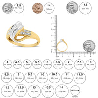 10K Yellow and White Gold 1/10 Cttw Baguette and Round-Cut Diamond Bypass Ring (I2 Color, H-I Clarity)