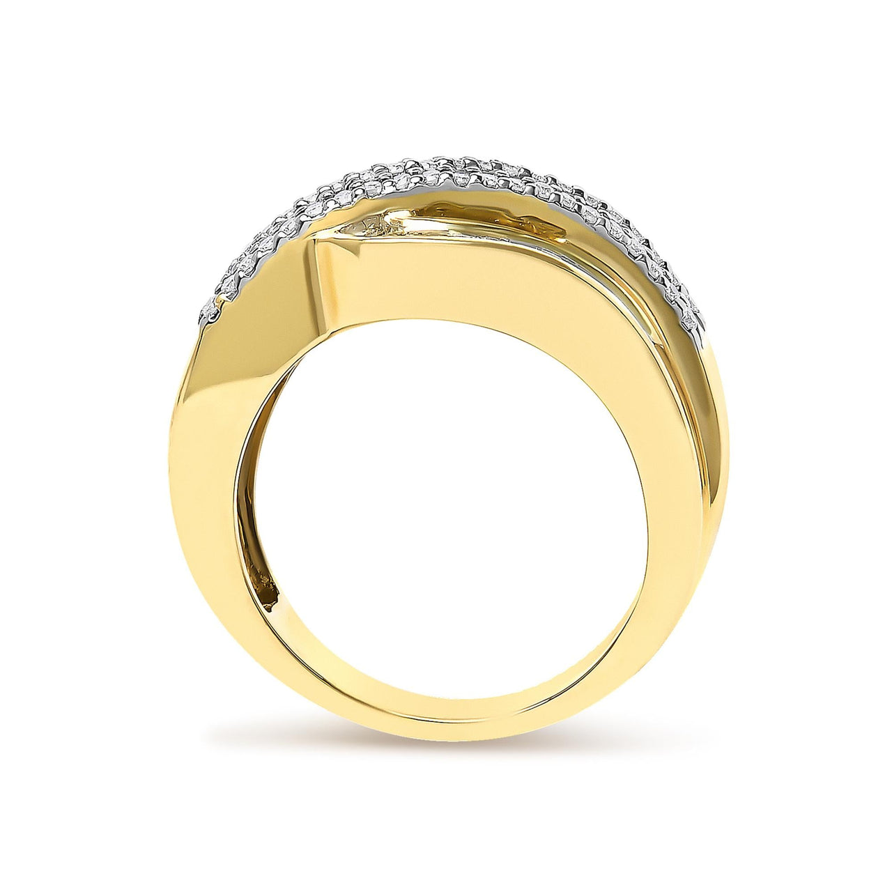 14K Yellow Gold 1.0 Cttw Diamond Wave Design Band Ring