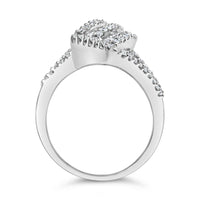 14K White Gold 1-1/2 Cttw Round and Baguette Diamond Bypass Cocktail Ring Band (H-I Color, SI1-SI2 Clarity)